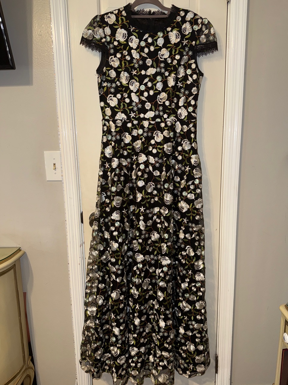 Ina Black Maxi Dress With White Floral Embroidery